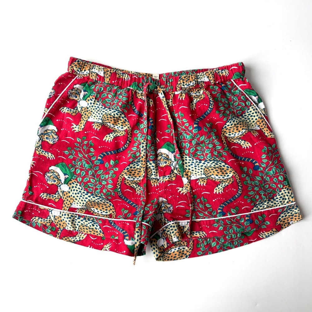 Printfresh Holly Jolly Bagheera Pajama Shorts Womens Sz XS Leopard Red Green
